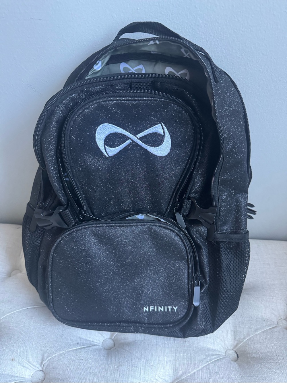 NFINITY Petite Black Glitter Logo Kids Backpack